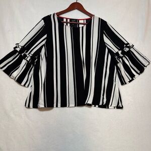 W5 Anthropology Black and White Striped Ruffle Sleeve Blouse